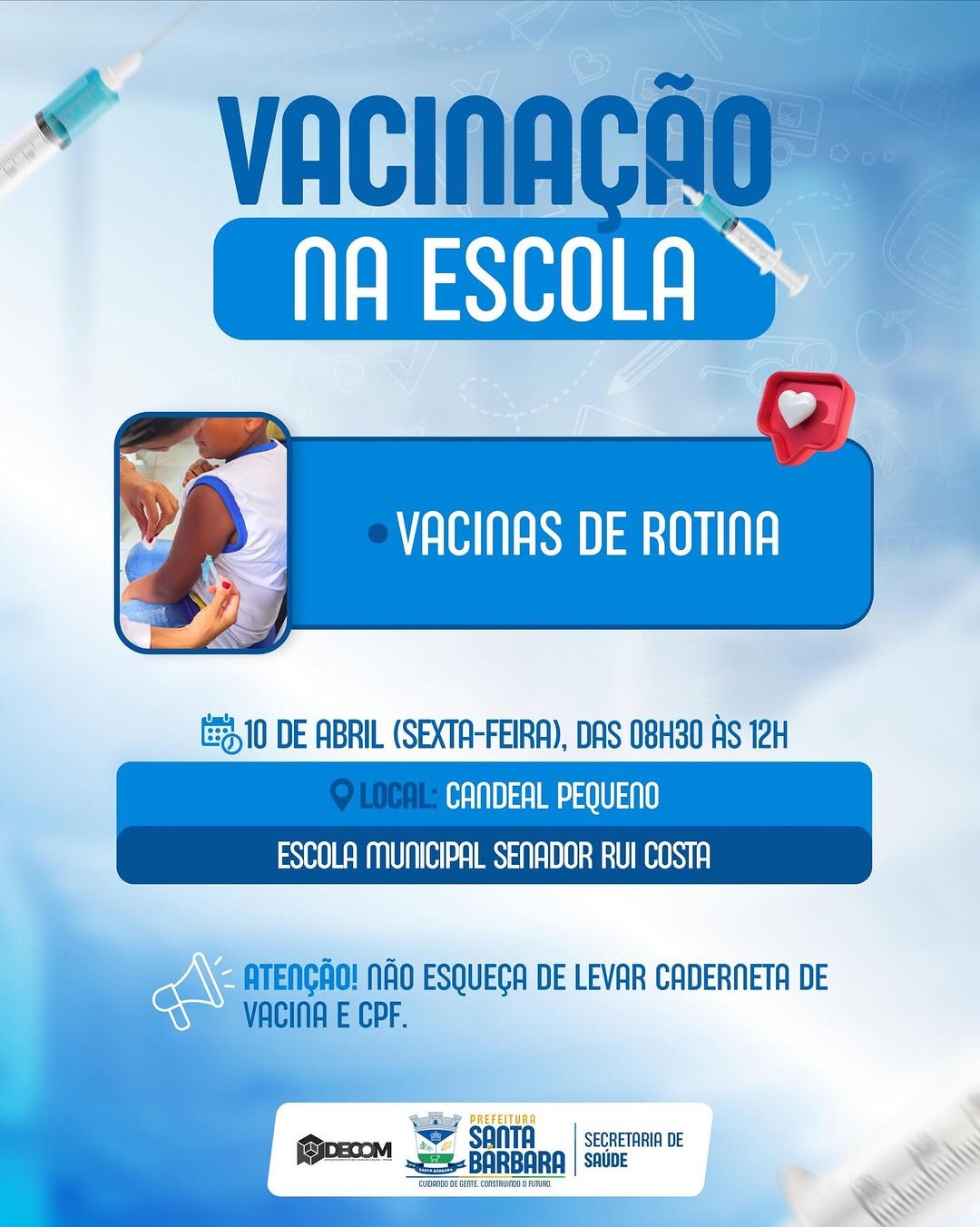 Vacinação na Escola. Vacine-se e se proteja! ✅